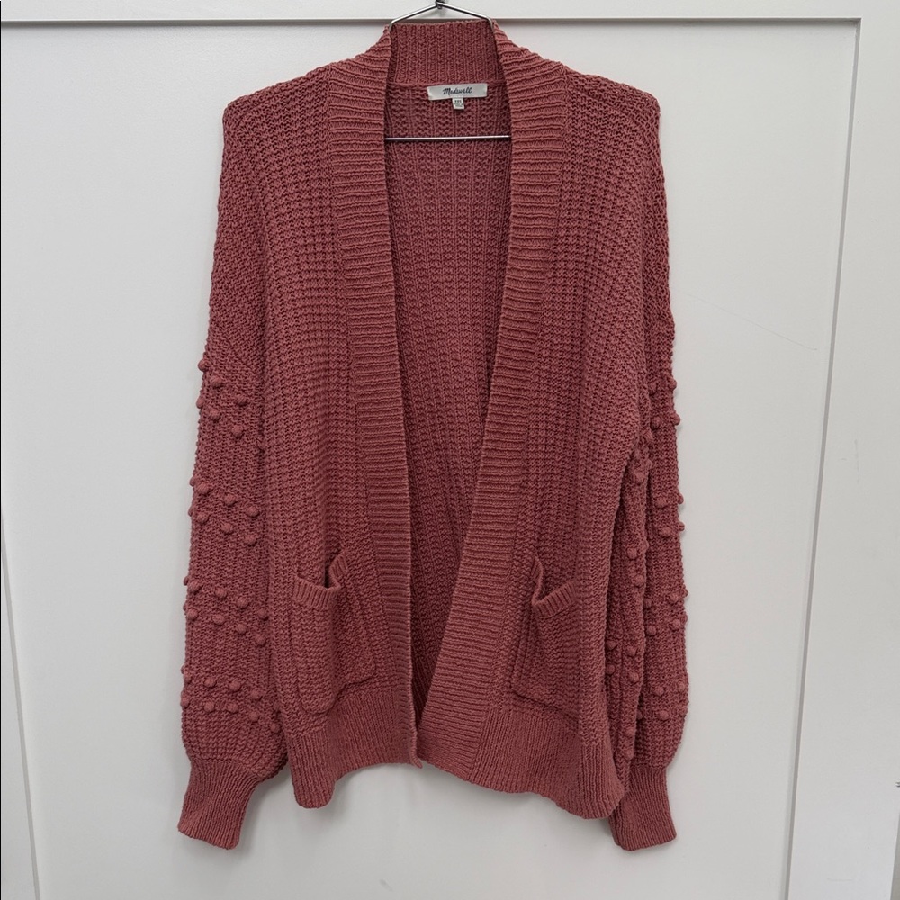 Madewell Bobble Cardigan Sweater in Dusty Rose – XXS – Balloon Sleeve Poms